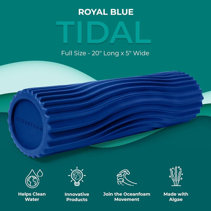 Oceanfoam Tidal Roller - Royal Blue - Muscle Massage Foam Roller for Back Pain & Stretching - Firm and Ergonomic Wide Wave Textured - Yoga, Athletics, & Wellness - Full Size, 20" x 5" - Image 2